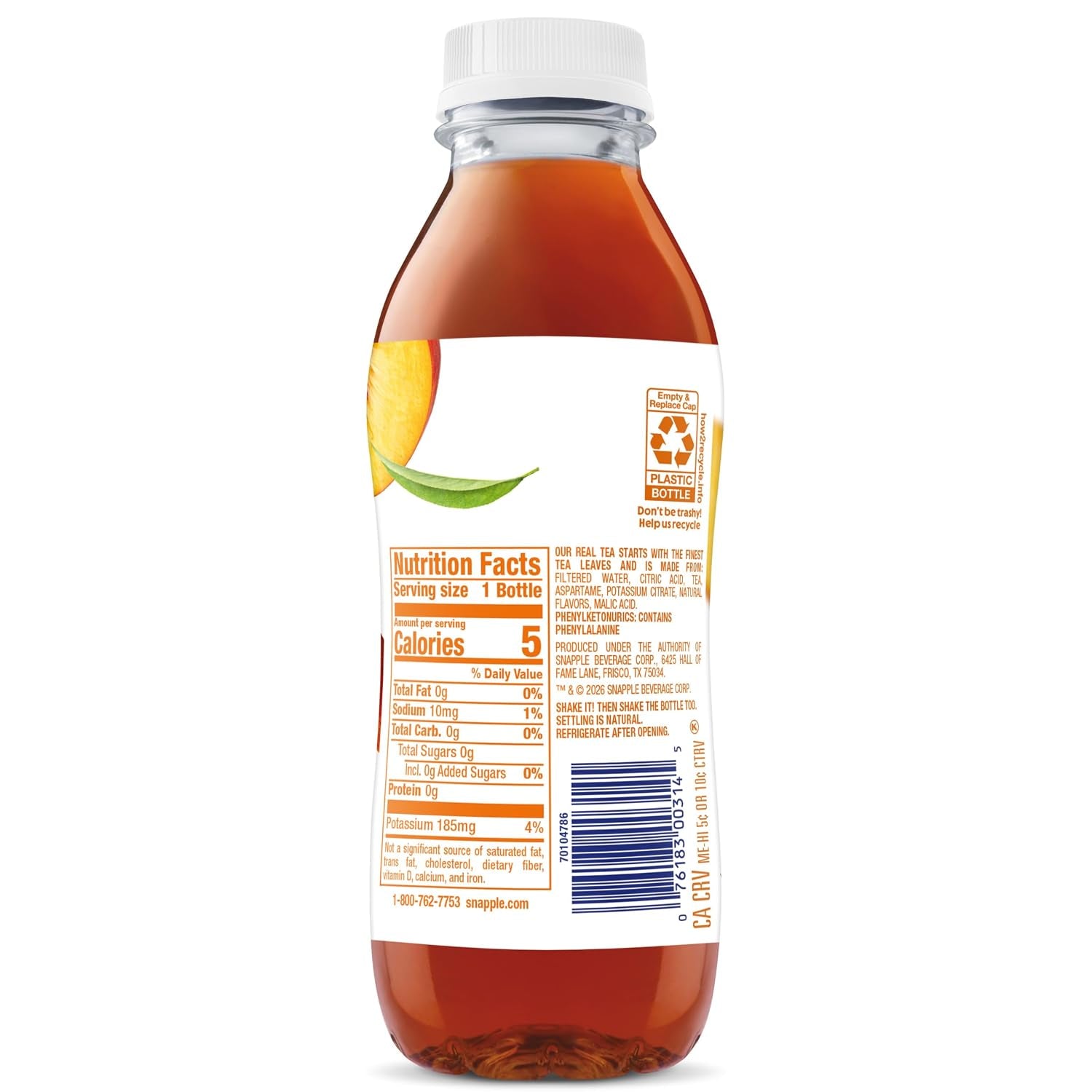 Zero Sugar Peach Tea, 16 Fl Oz Recycled Plastic Bottle