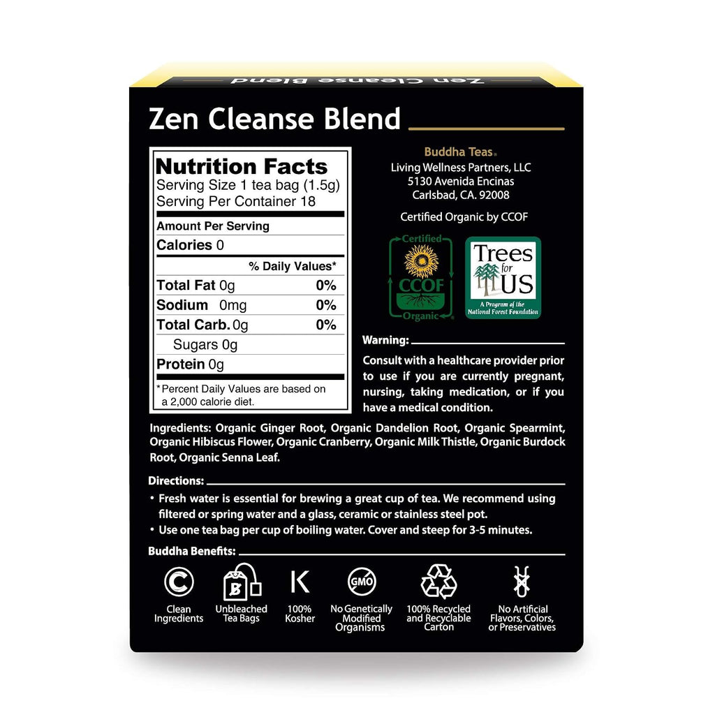 Organic Zen Cleanse Blend - OU Kosher, USDA Organic, CCOF, 18 Bleach-Free Tea Bag