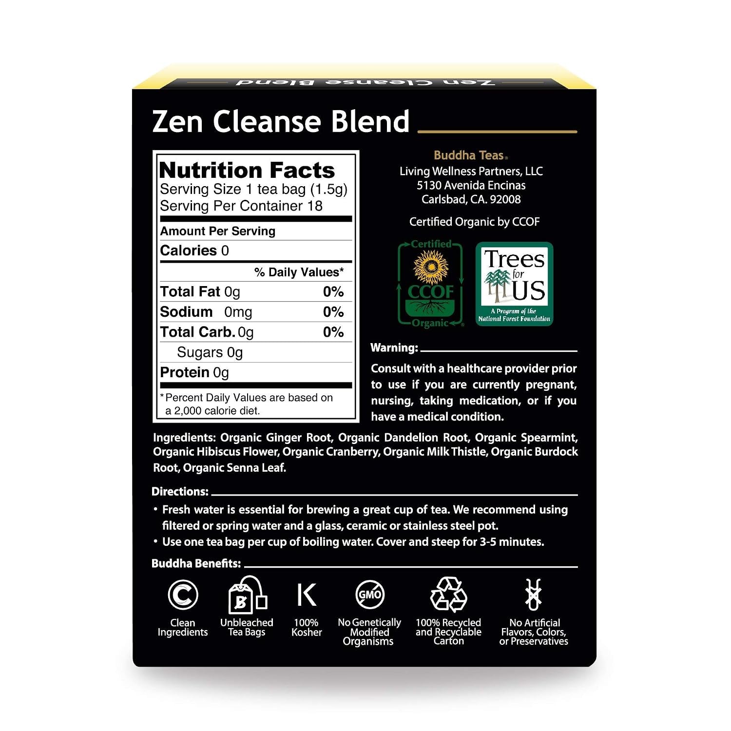 Organic Zen Cleanse Blend - OU Kosher, USDA Organic, CCOF, 18 Bleach-Free Tea Bag
