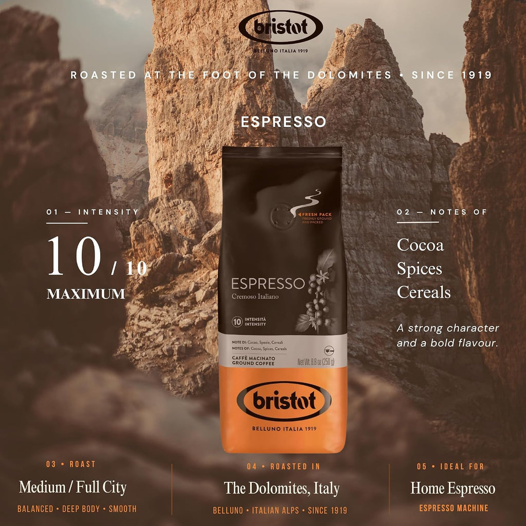 Espresso Cremoso Italiano Ground Coffee – Medium Roast, Rich & Smooth – 8.8Oz (250G) Bag – Italian Ground Espresso for Home Machines