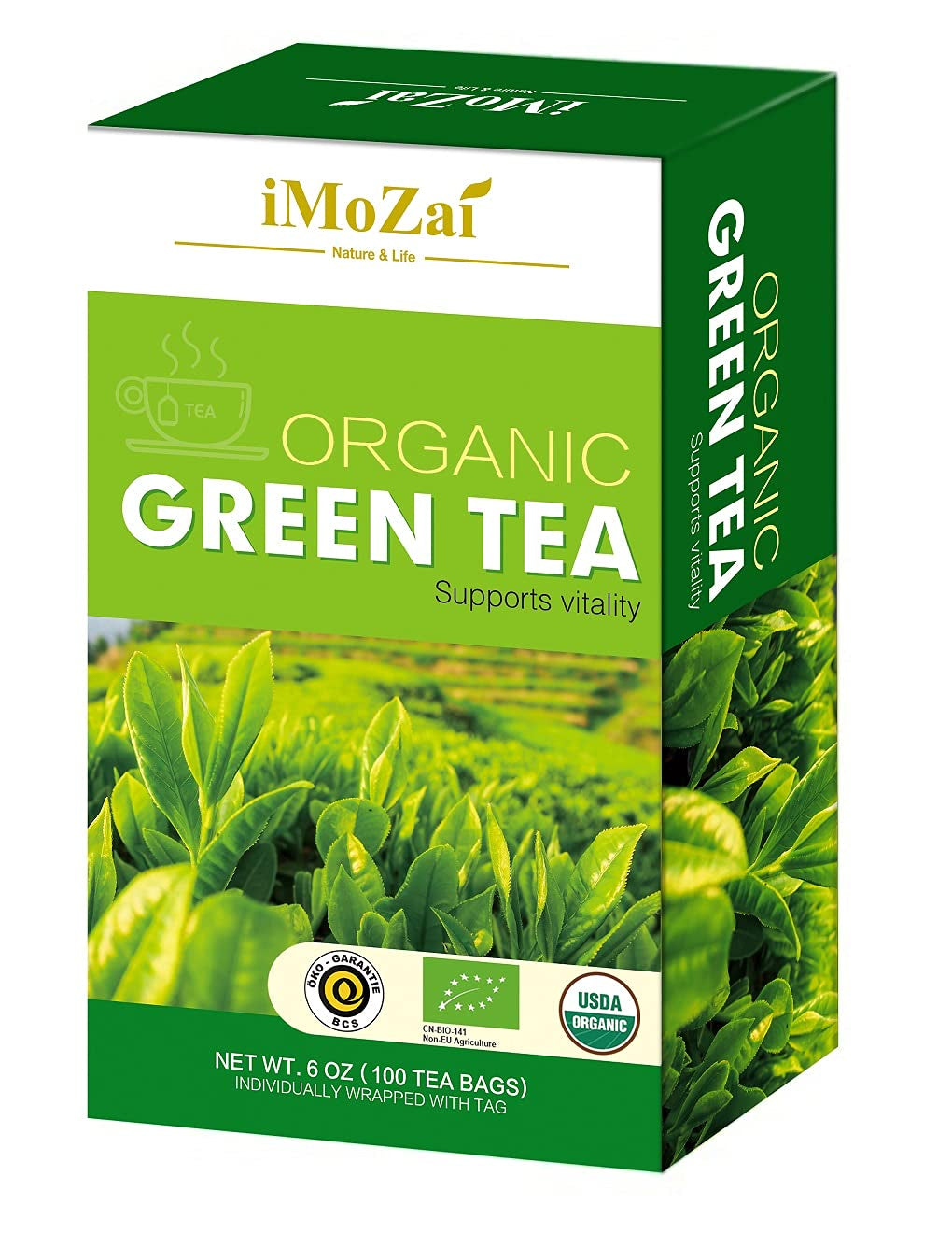 Organic Green Tea Bags 100 Count Individually Wrapped