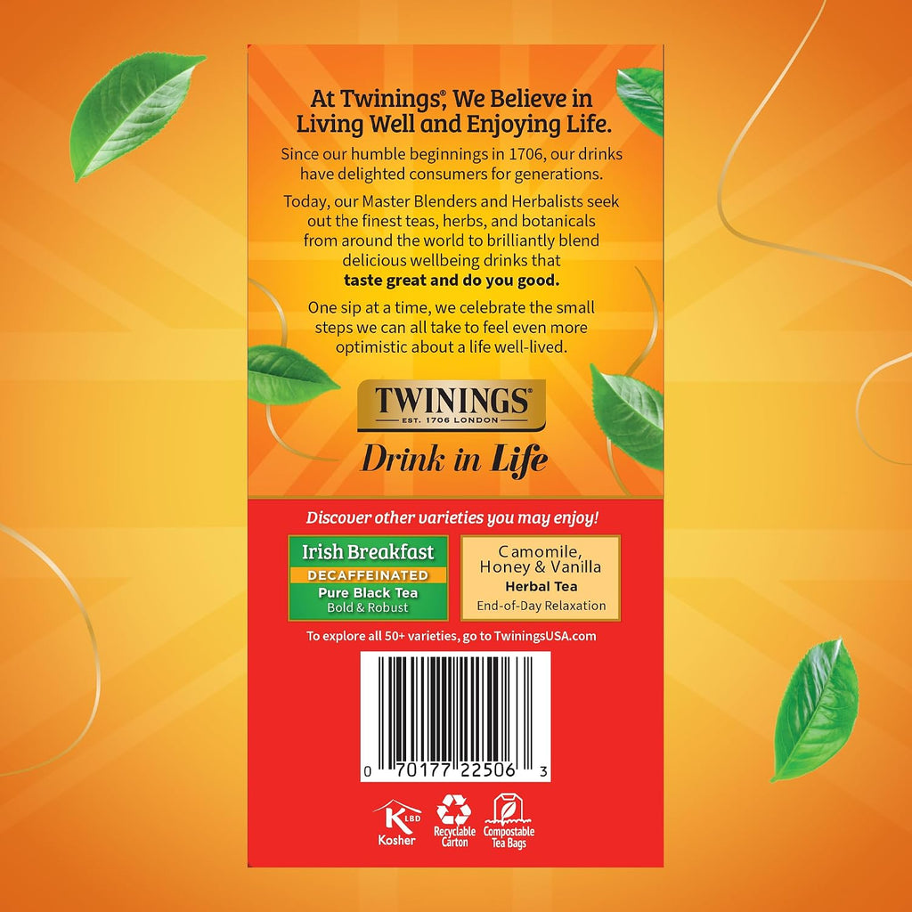 Decaffeinated English Breakfast Black Tea Bags, 50 CT Box (6 Pack) | a Classic, Robust & Smooth, Full Flavour without the Caffeine, 300 Foil Lined Individually Wrapped Bags, Enjoy Hot or Iced