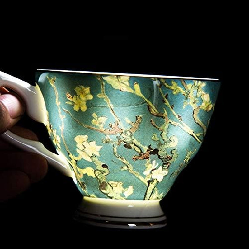 Van Gogh Tea Set, 4 Bone China Mugs, 8Oz, Gold-Lined Handles, Elegant Mug Set, Perfect for Gifting, Great for Tea Lovers, Stylish Design, for Home, Office, Special Occasions, Vincet Van Gogh Gifts