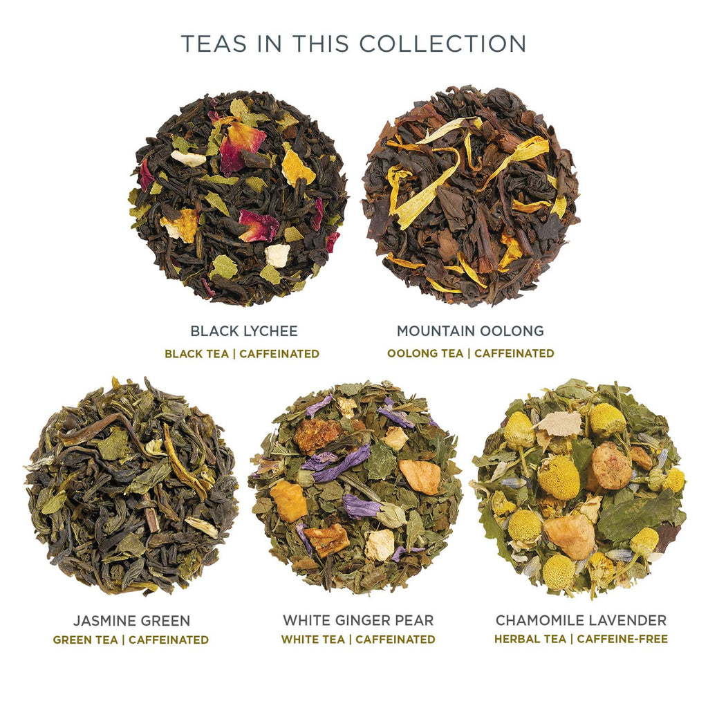 Single Steeps Tea Sampler, Lotus, 15 Pouches | 15 Single Serve Loose Leaf Bags - Premium Handcrafted Tea Blends - Giftable Presentation Box