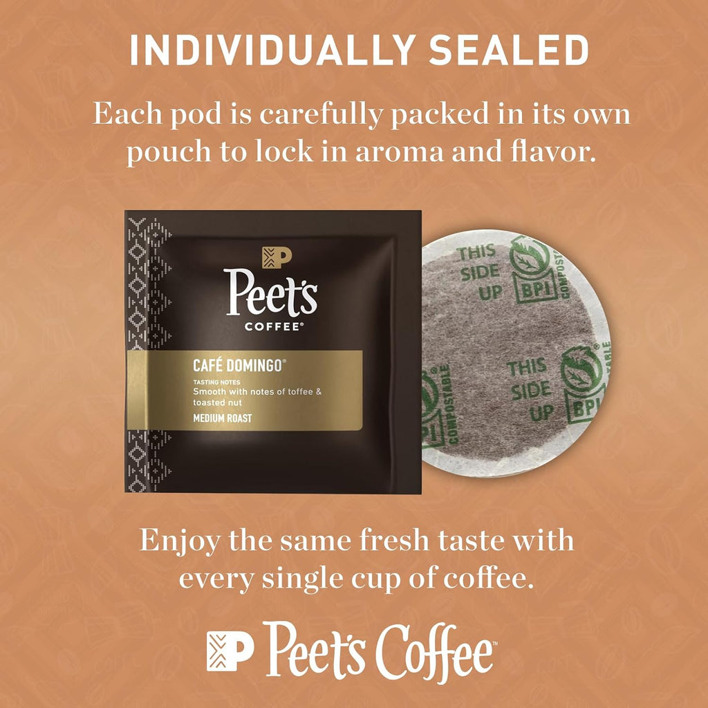 Peet’S Café Domingo Coffee Pods – 96 Count (6 Packs of 16) – Medium Roast with Smooth, Balanced Flavor and Aromatic Finish – Compatible with Pelecom Coffee Machines