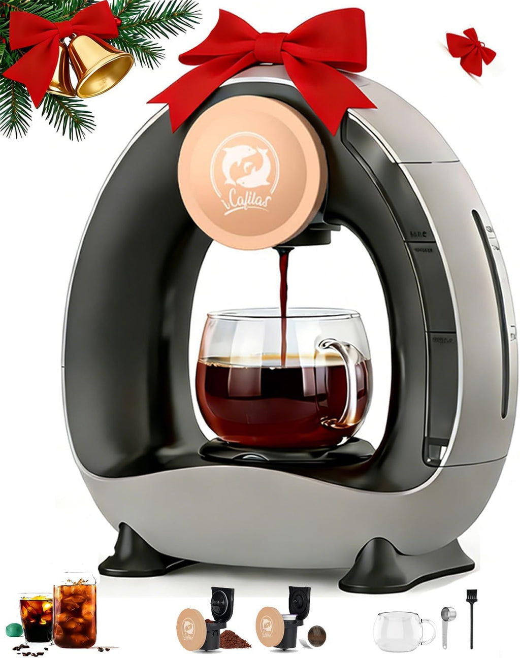2-In-1 Mini Single Serve Coffee Maker for K-Cup Pods & Grounds | 1400W for 20S Preheat＆90S Brew, 4-8Oz Brew Sizes,20G Capacity, Bpa-Free,5" Slim Compact for Home, Office, Rv&Dorm, Gery