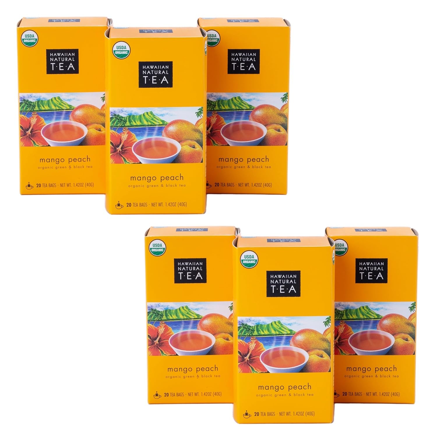 Hawaiian Natural Tea Organic Mango Peach Green & Black Tea Bags, 120 Count | USDA Organic, Non-Gmo, Gluten-Free, Keto, Vegan, Kosher – Perfect Hot or Iced – Low Caffeine – Plastic-Free Tea Bags