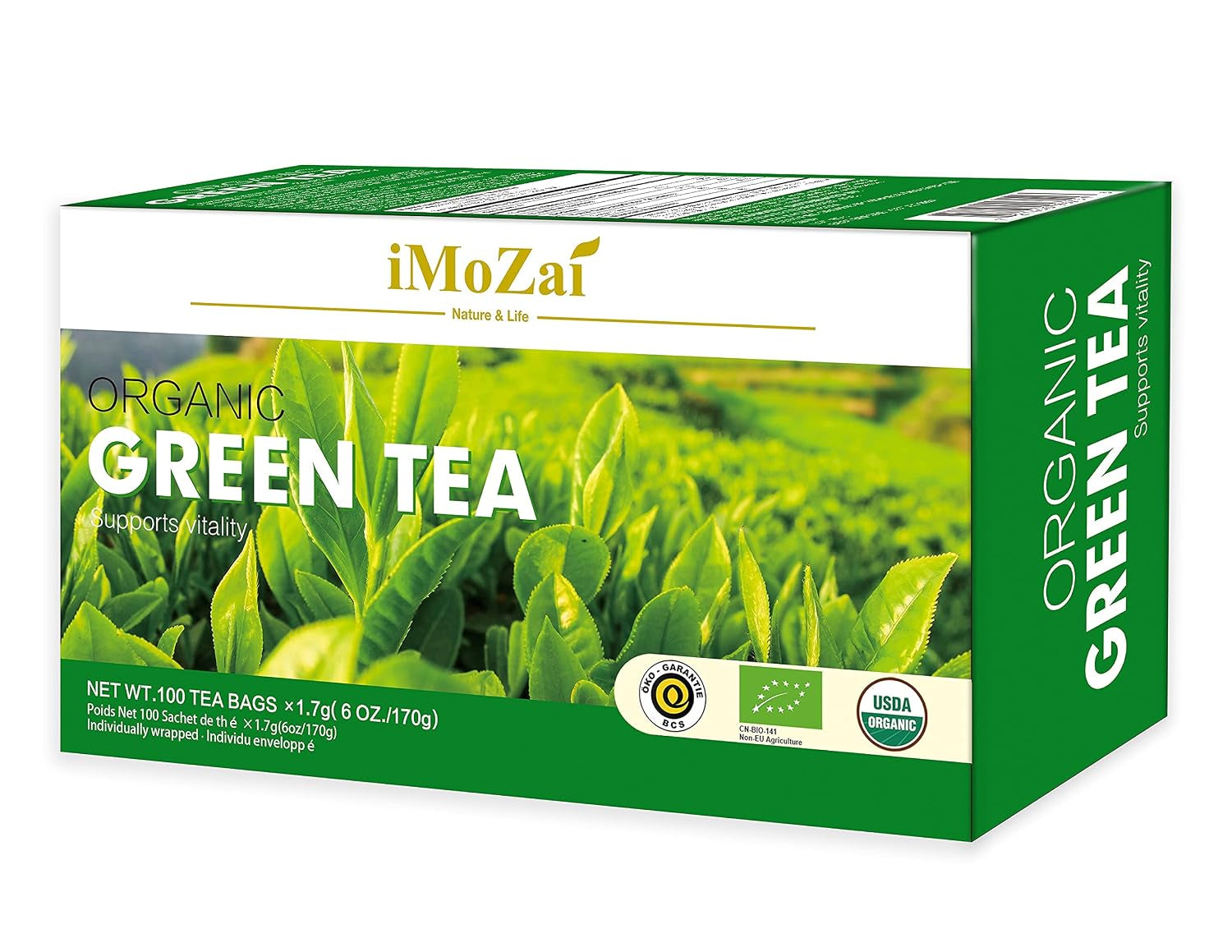 Organic Green Tea Bags 100 Count Individually Wrapped