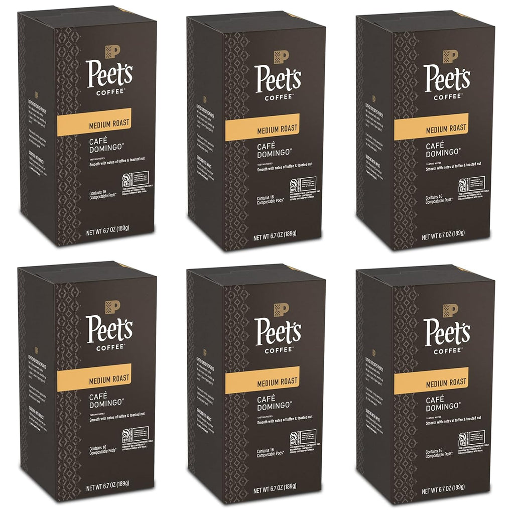 Peet’S Café Domingo Coffee Pods – 96 Count (6 Packs of 16) – Medium Roast with Smooth, Balanced Flavor and Aromatic Finish – Compatible with Pelecom Coffee Machines