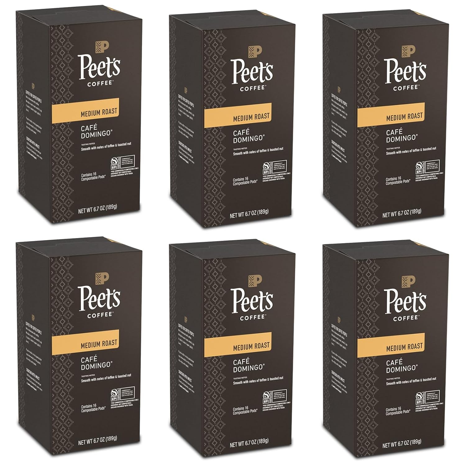 Peet’S Café Domingo Coffee Pods – 96 Count (6 Packs of 16) – Medium Roast with Smooth, Balanced Flavor and Aromatic Finish – Compatible with Pelecom Coffee Machines