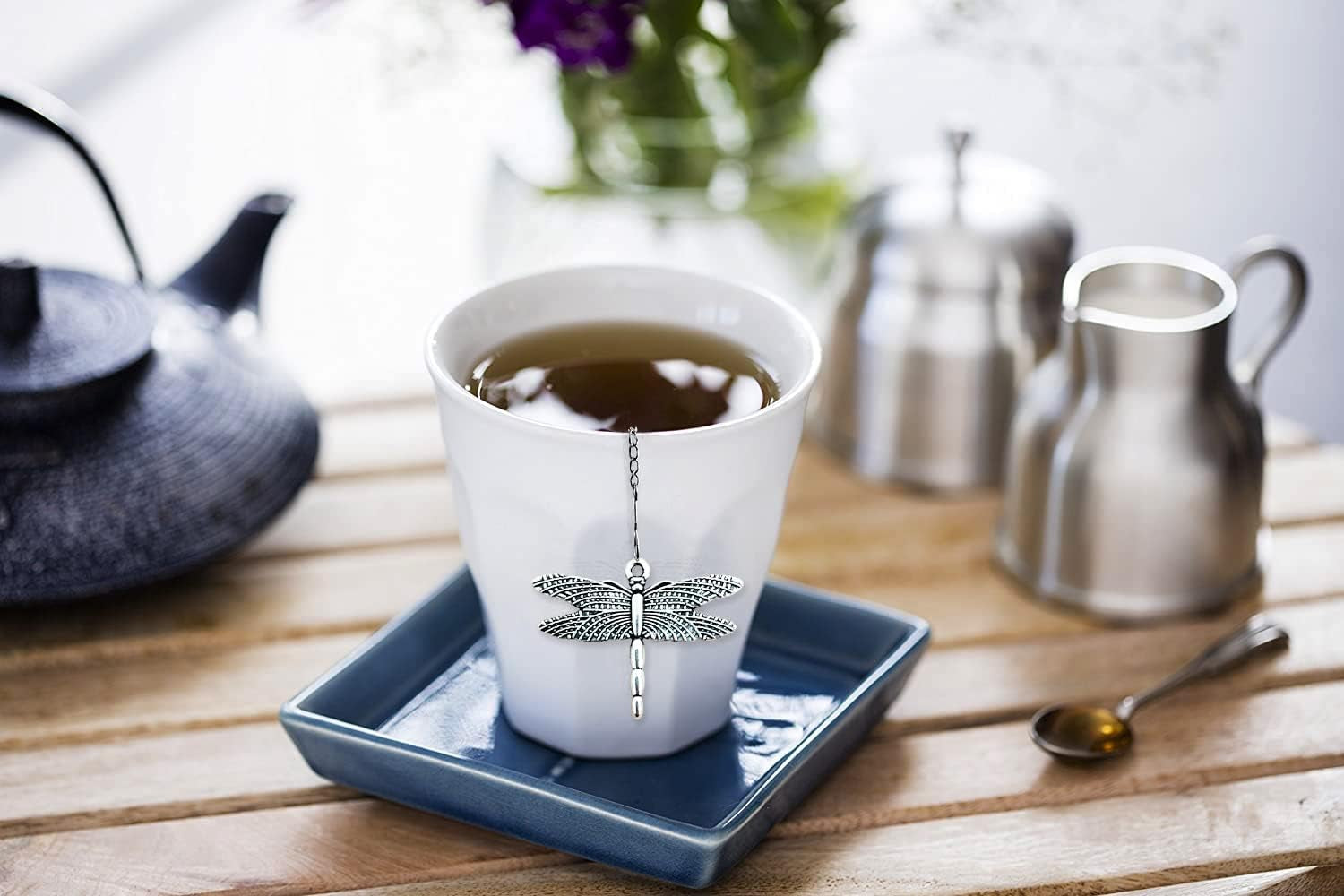 2Pcs Tea Infuser,Loose Leaf Tea Steeper Tea Strainer with Charm Handmade Dragonfly Butterfly Pendant Tea Ball Tea Filter Tea Infusers for Loose Tea