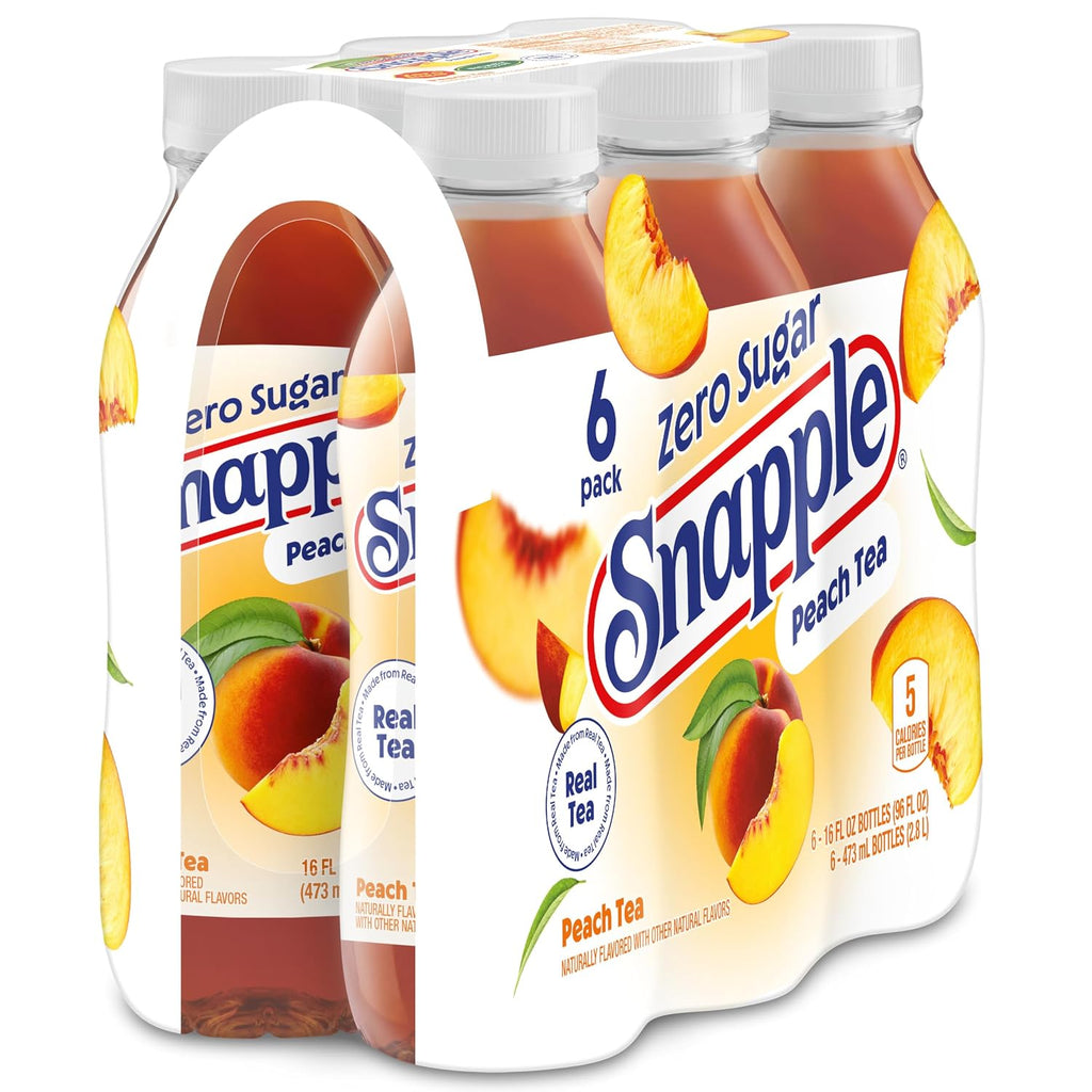 Zero Sugar Peach Tea, 16 Fl Oz Recycled Plastic Bottle, 6 Pack