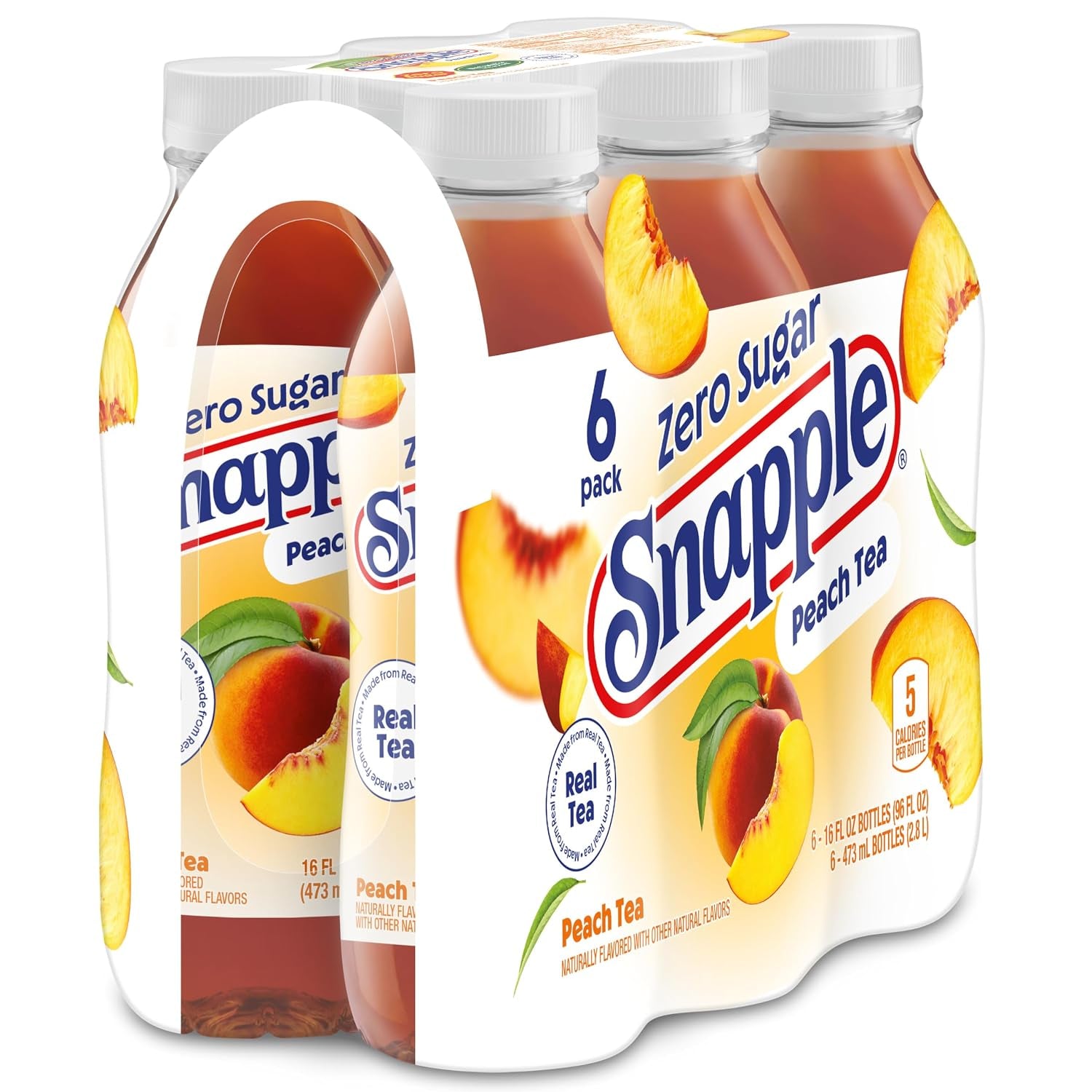 Zero Sugar Peach Tea, 16 Fl Oz Recycled Plastic Bottle, 6 Pack