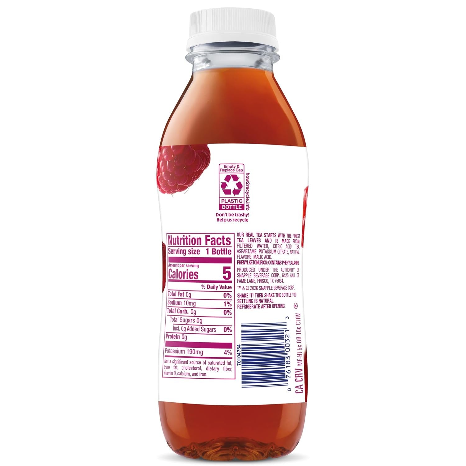Zero Sugar Raspberry Tea, 16 Fl Oz Recycled Plastic Bottle, Pack of 12