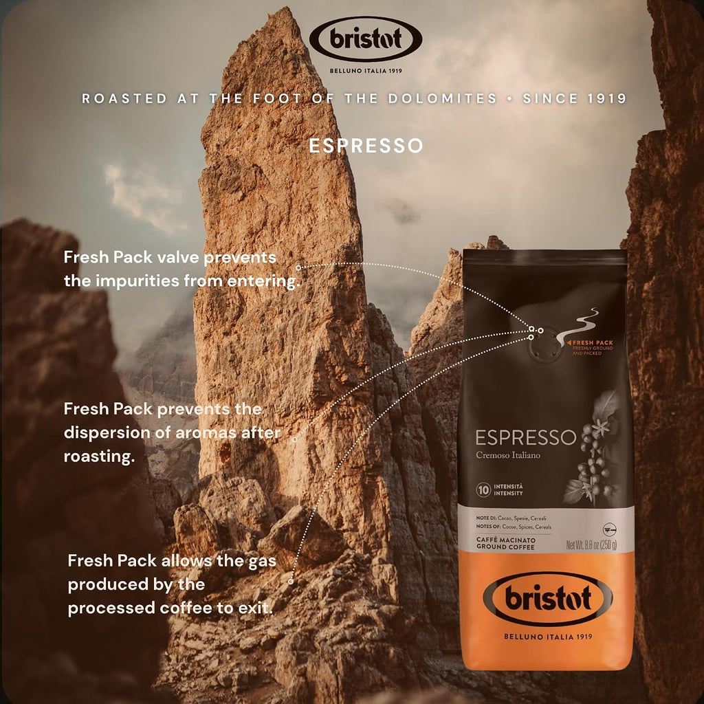 Espresso Cremoso Italiano Ground Coffee – Medium Roast, Rich & Smooth – 8.8Oz (250G) Bag – Italian Ground Espresso for Home Machines