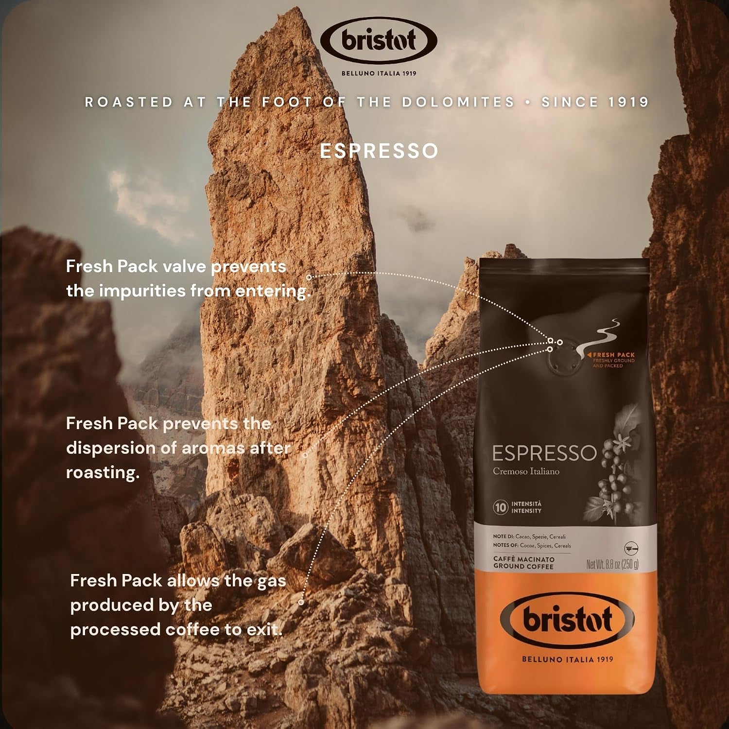 Espresso Cremoso Italiano Ground Coffee – Medium Roast, Rich & Smooth – 8.8Oz (250G) Bag – Italian Ground Espresso for Home Machines