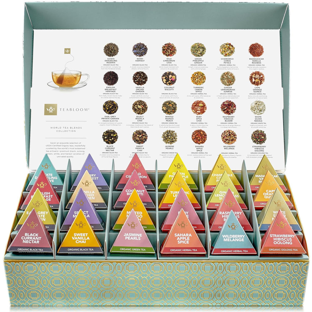 - World'S Finest Pyramid Tea Collection, 24 Varieties of USDA Certified Organic & Kosher Teas - Black Tea, Green Tea, White Tea, Oolong Tea, and Herbal/Fruit Tea Blends