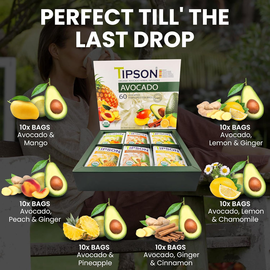 Organic Avocado Variety Sampler - 6 Flavors (60 Tea Bags), Herbal Tea Infusions - USDA Organic, Non GMO, and Gluten Free