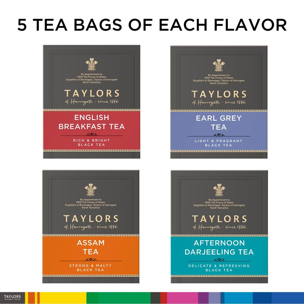 Assorted Specialty Black Teas Sampler, Variety Gift Box, Individually Wrapped Bags, 20 Count (Pack of 2), English Breakfast, Earl Grey, Assam, and Afternoon Darjeeling, Caffeinated, Enjoy Hot or Iced, 20 Teabags