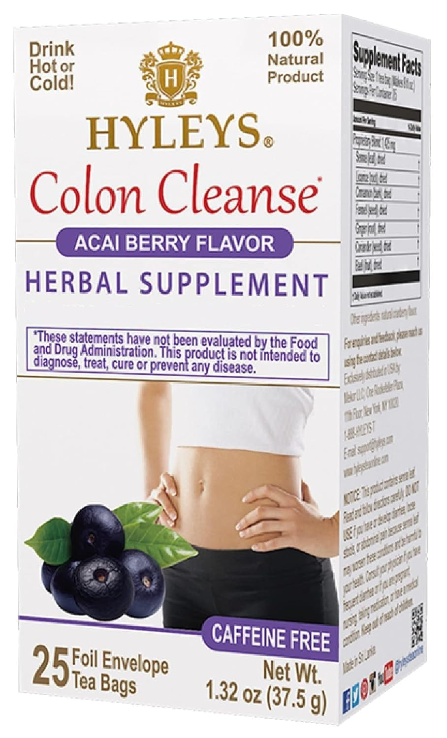 Colon Cleanse Tea, Acai Berry Flavor - 300 Individually Wrapped Herbal Tea Bags (12 Pack of 25) - Caffeine Free, Vegan