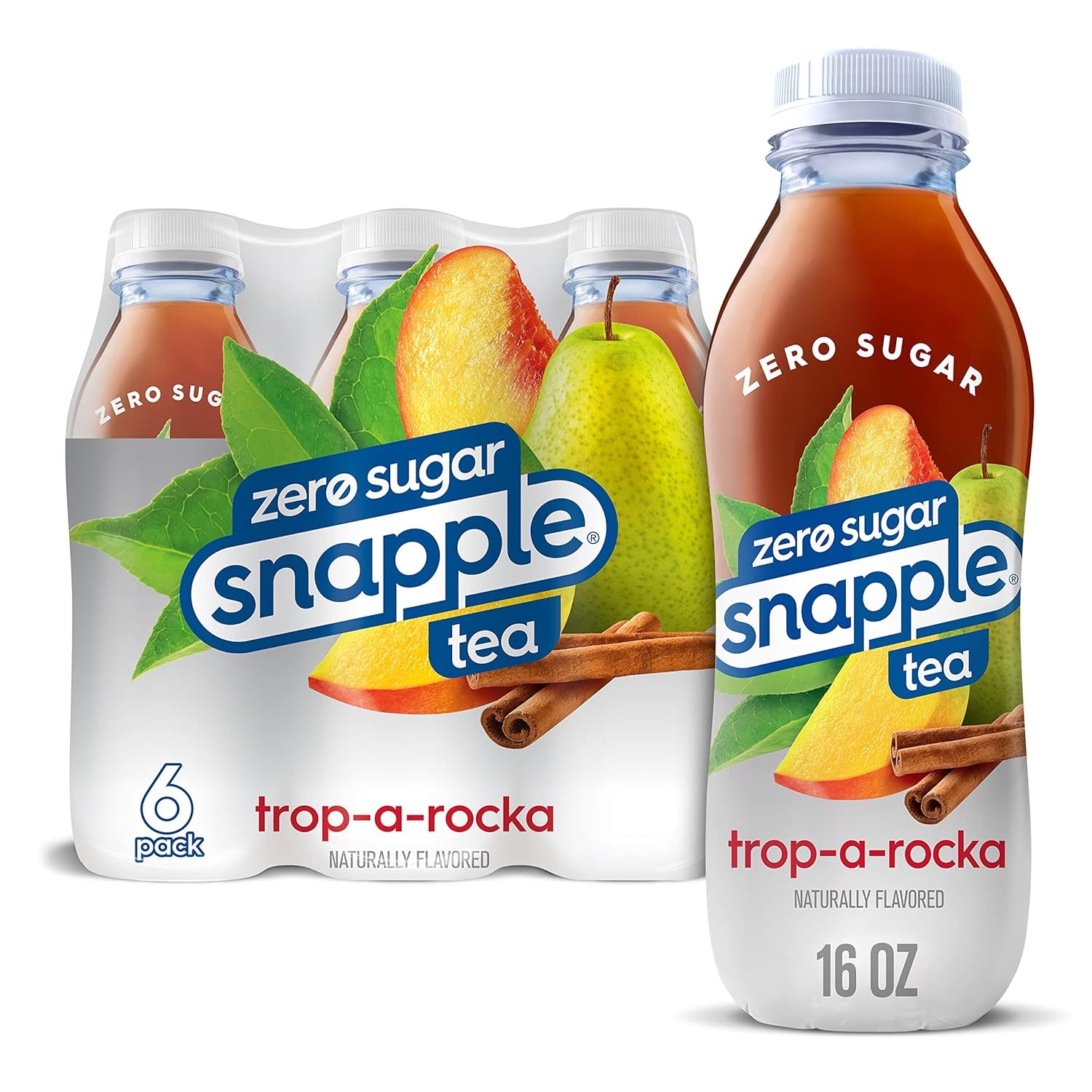 Zero Sugar Trop-A-Rocka Tea, 16 Fl Oz Recycled Plastic Bottle, 6 Pack