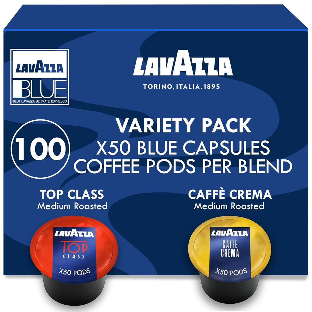 Blue Coffee Capsules Variety Pack – 100 Count (50 Pods Each) – Includes Top Class & Caffè Crema Blends – Compatible with  LB Espresso Machines Only – Premium Italian Coffee