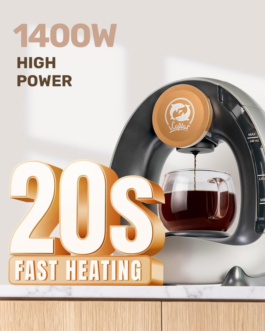 2-In-1 Mini Single Serve Coffee Maker for K-Cup Pods & Grounds | 1400W for 20S Preheat＆90S Brew, 4-8Oz Brew Sizes,20G Capacity, Bpa-Free,5" Slim Compact for Home, Office, Rv&Dorm, Gery