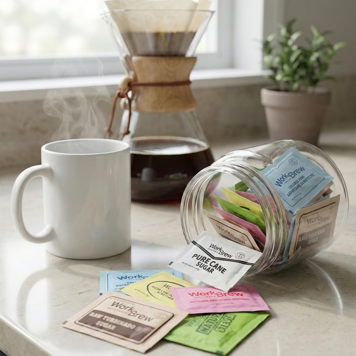 Sweetener Packets Variety Pack with Stirrers, 200 Count, Individually Wrapped Coffee Sweeteners, Stevia, Cane Sugar, Raw Sugar, Sucralose, Aspartame, Saccharin; Kosher Certified, Made in USA.