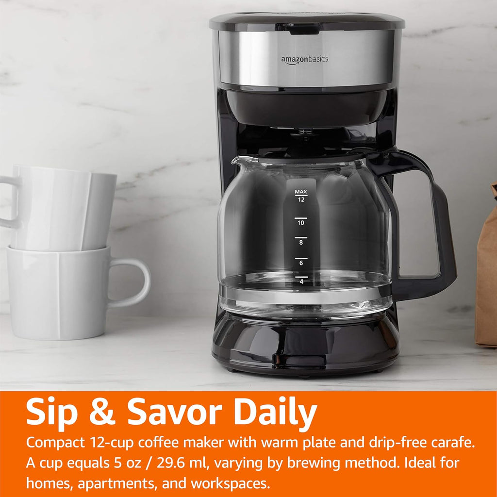 Coffee Makers, 12-Cup Coffee Machines with Reusable Filter, Coffee Pots, Black & Stainless Steel