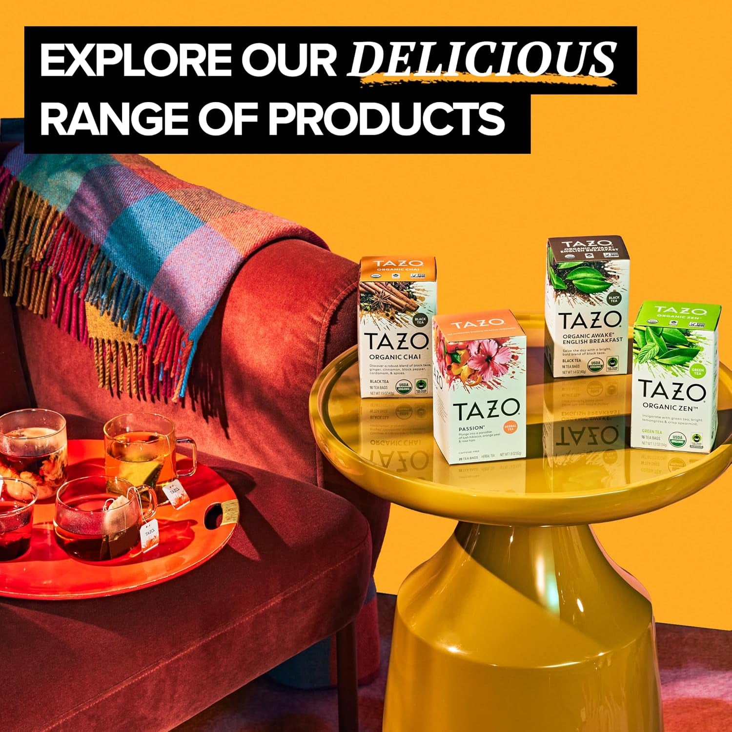 TAZO Tea Bags, (JOY, Passion, Pumpkin Chai, Vanilla Caramel Chai, Wild Sweet Orange, Peachy Green) (2Ea) Variety Pack