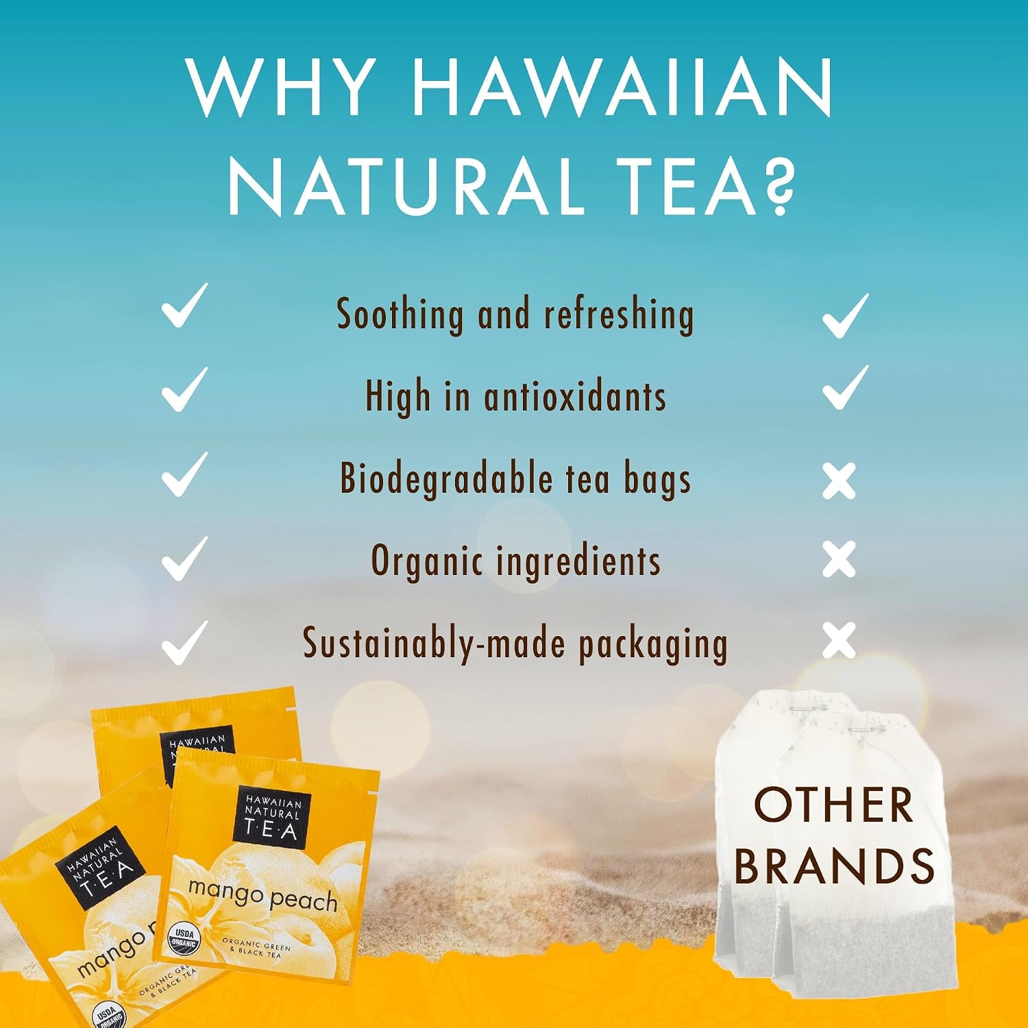 Hawaiian Natural Tea Organic Mango Peach Green & Black Tea Bags, 120 Count | USDA Organic, Non-Gmo, Gluten-Free, Keto, Vegan, Kosher – Perfect Hot or Iced – Low Caffeine – Plastic-Free Tea Bags