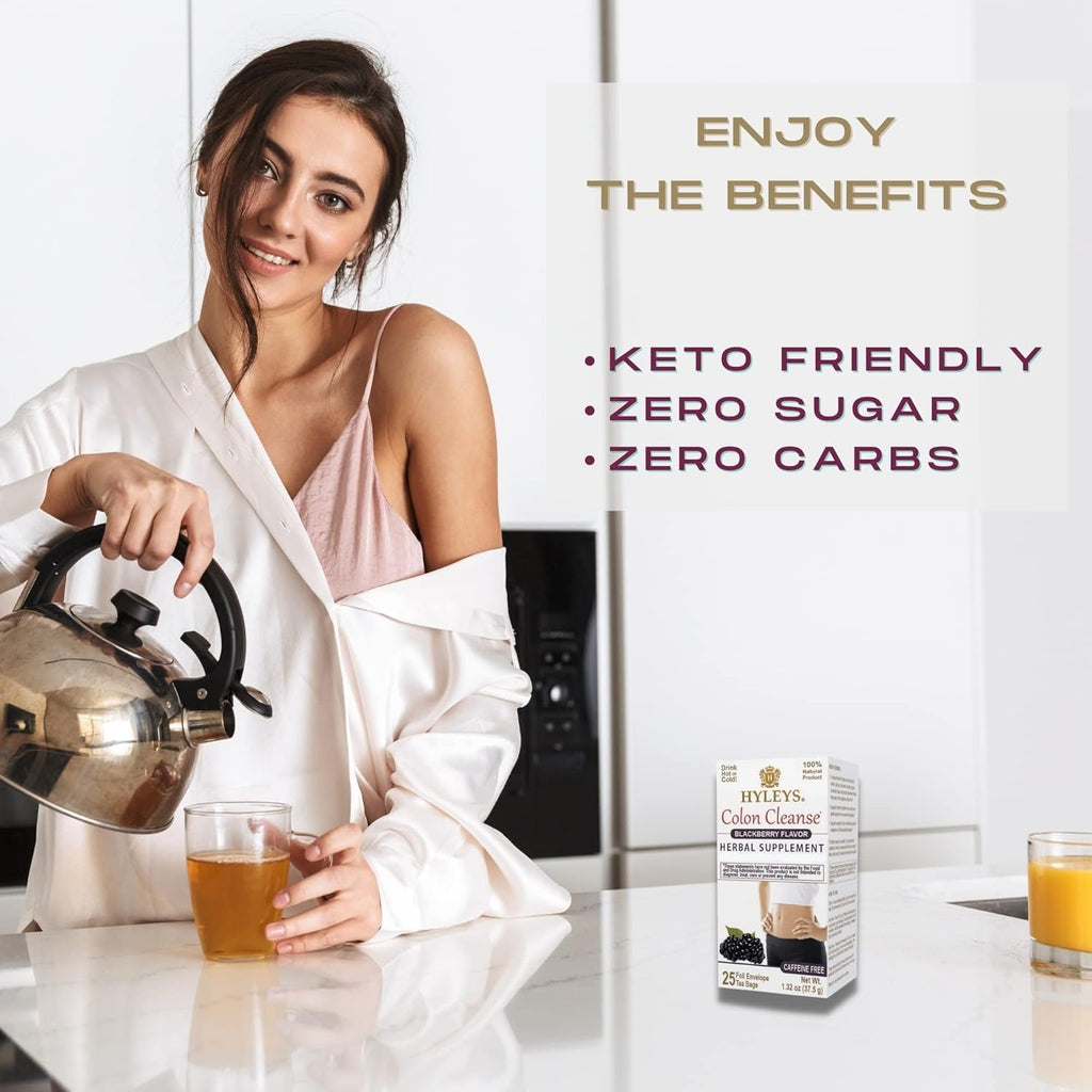 Colon Cleanse Tea, Blackberry Flavor, Caffeine Free, 25 Tea Bags | Senna Leaf, Fennel, Ginger & Natural Blackberry, No Added Sugar, Gluten Free & Vegan, Naturally Caffeine Free