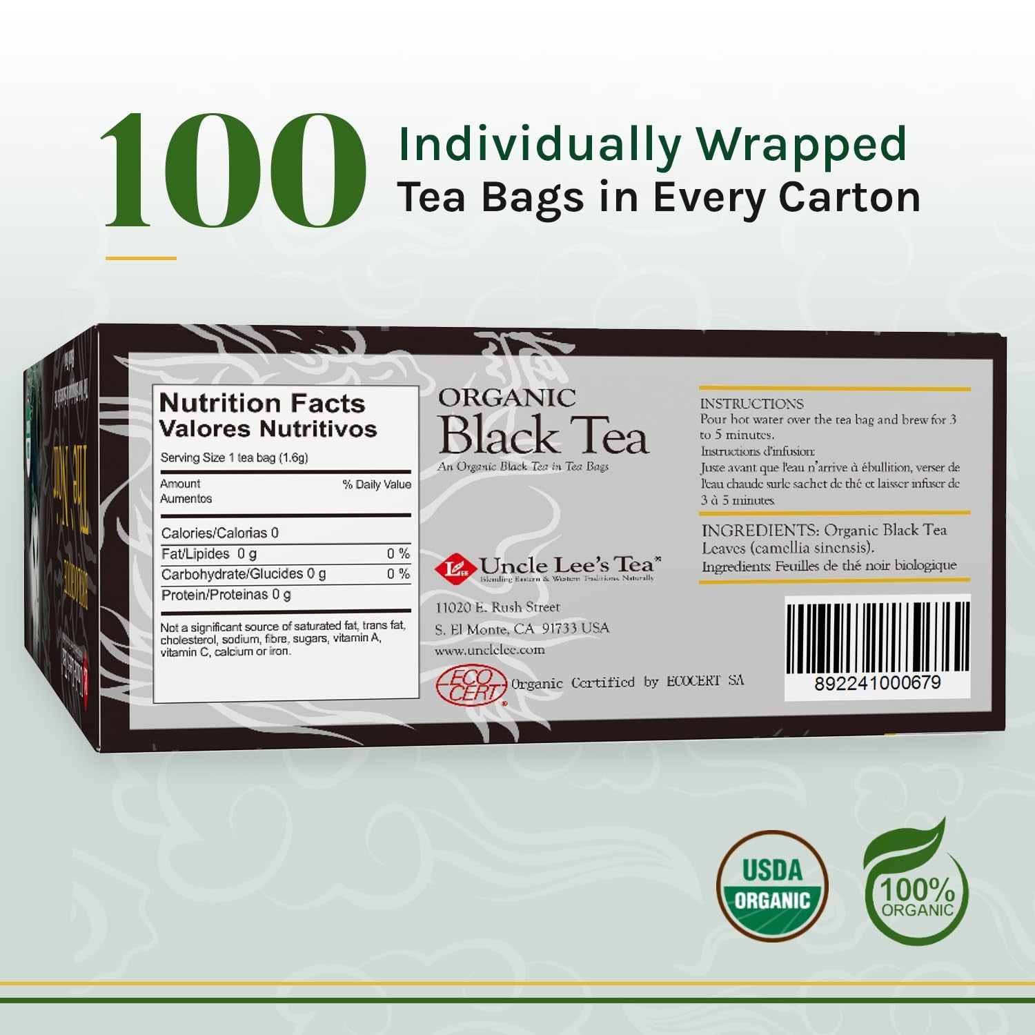 Organic Black Tea - Premium Tea, Full-Bodied, Caffeinated Coffee Alternative, Robust Black Tea Bags, Individually Wrapped 100 Count (Pack of 4)