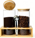 Glass Coffee Containers with Shelf - Coffee Bar Organizer and Accessories, Coffee Jars with Spoon, 2X 49Oz Airtight Sealed Coffee Canister for Coffee Bean, Ground Coffee, Nuts