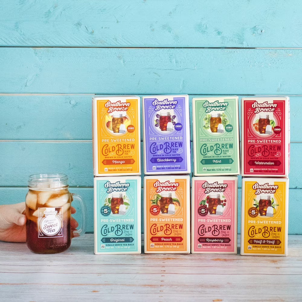 Cold Brew Sweet Tea Variety Pack Iced Tea with Black Tea and Zero Carbs Zero Sugar, 20 Individually Wrapped Tea Bags, Pack of 8