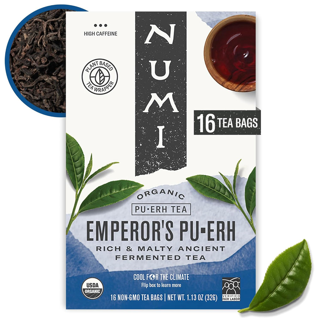 Numi Organic Emperor’S Pu-Erh Tea, 16 Dark Tea Bags, High Caffeine