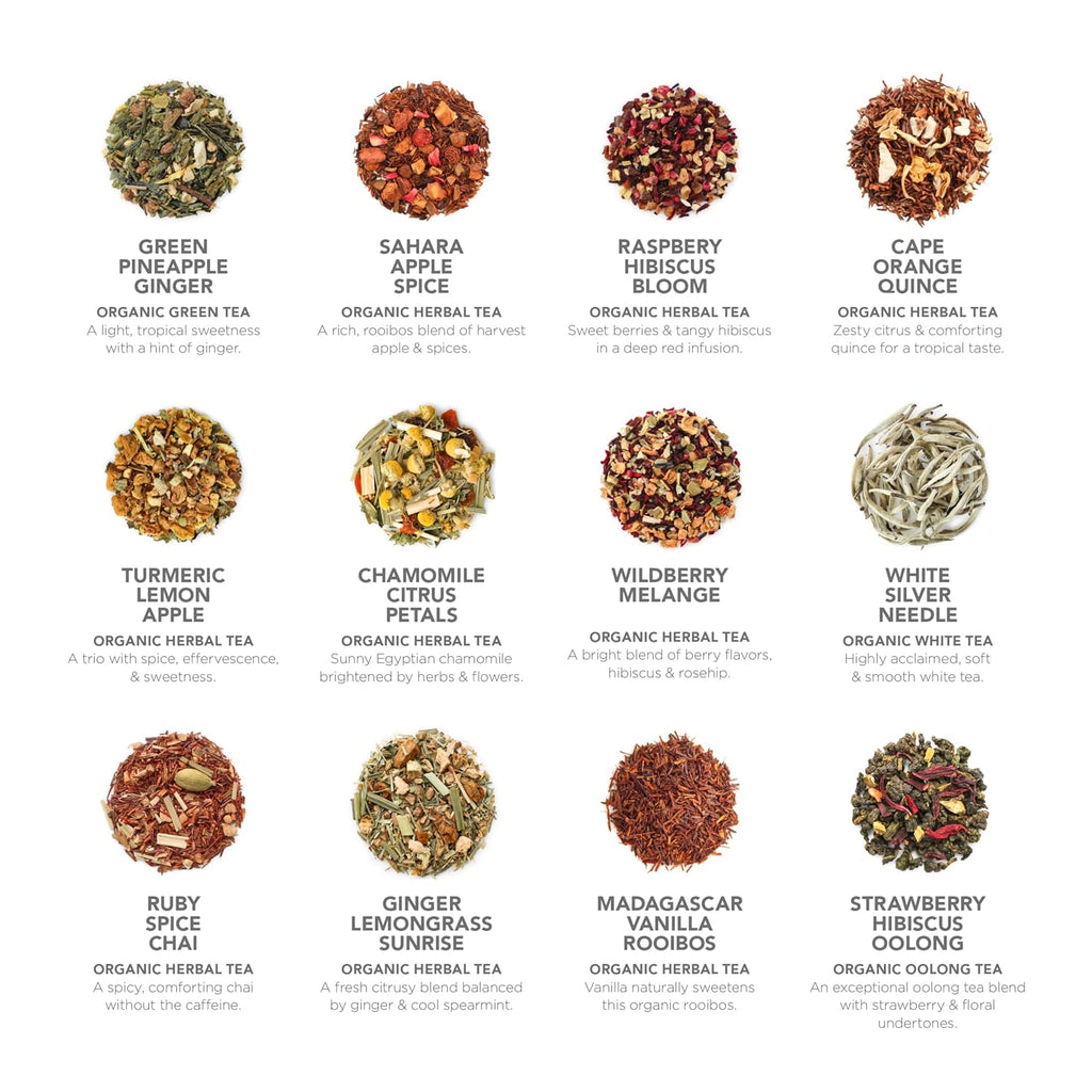 - World'S Finest Pyramid Tea Collection, 24 Varieties of USDA Certified Organic & Kosher Teas - Black Tea, Green Tea, White Tea, Oolong Tea, and Herbal/Fruit Tea Blends